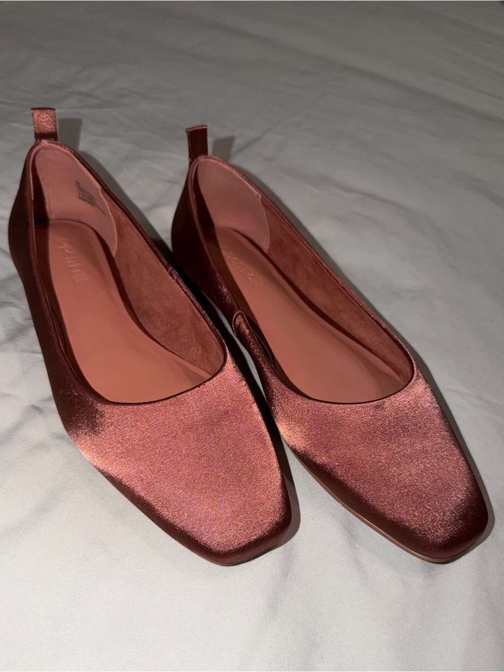 Women's Satin Square-Toe Ballet Flats in rose